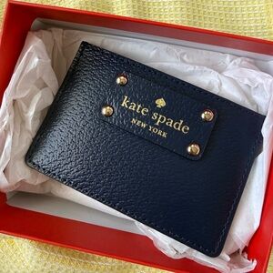 Kate Spade French Navy Card Holder with Gold Logo